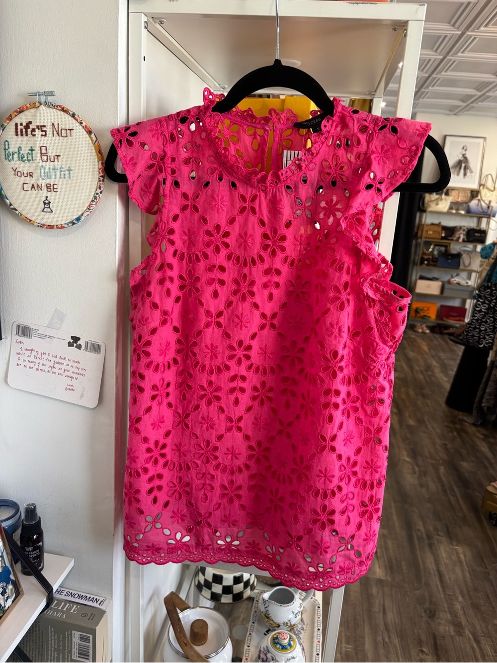 J. Crew Hot Pink Eyelet Shell Top